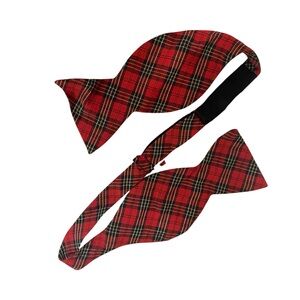 Vintage Bow Tie Mens Plaid Tartan Clan Red And Green Self Tie